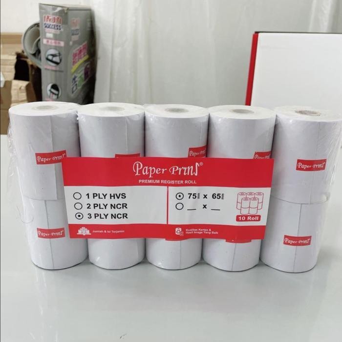 

Kertas Struk Kasir Telstruk / Register Roll Paperpryns 3 Ply Ncr 75X65 Mm - 1 Pack Isi 10 Roll
