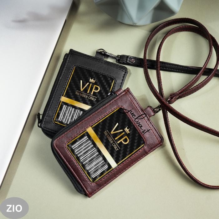 

Zio - Id Card Holder Resleting - Name Tag Holder - Lanyard - Kulit Pu Leather - 3 Slot Kartu - Tali
