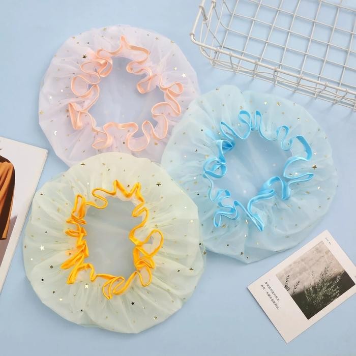 

Shower Cup Topi Salon rambut wanita, dapat dipakai ulang nyaman topi Satin bungkus rambut keriting