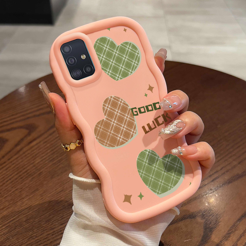 Casing HP Untuk Samsung A51 M40s Case Kotak hati tepi gelombang Kesing Cesing lunak Silikon Softcase