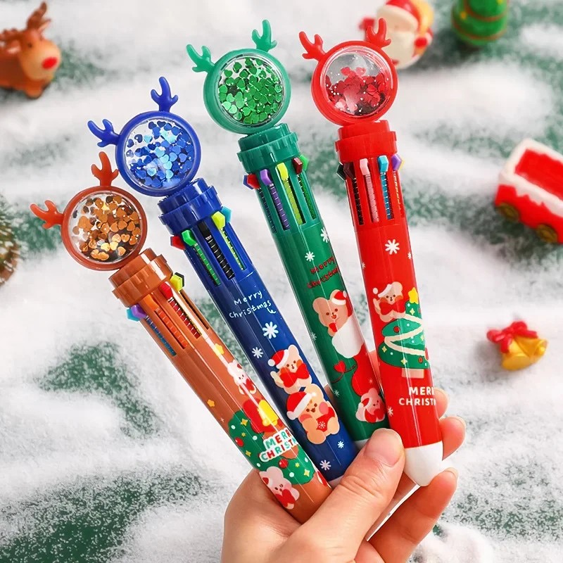

Christmas Ten Colors Ball-Point Pen Cartoon Elk Pendants Noel Merry Christmas Decor Gifts For Kids