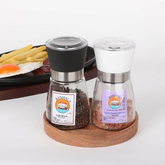 

TERMURAH Banmala Spices SET DUO Lada Putih / Hitam + Garam Himalaya dengan Gilingan botol kaca