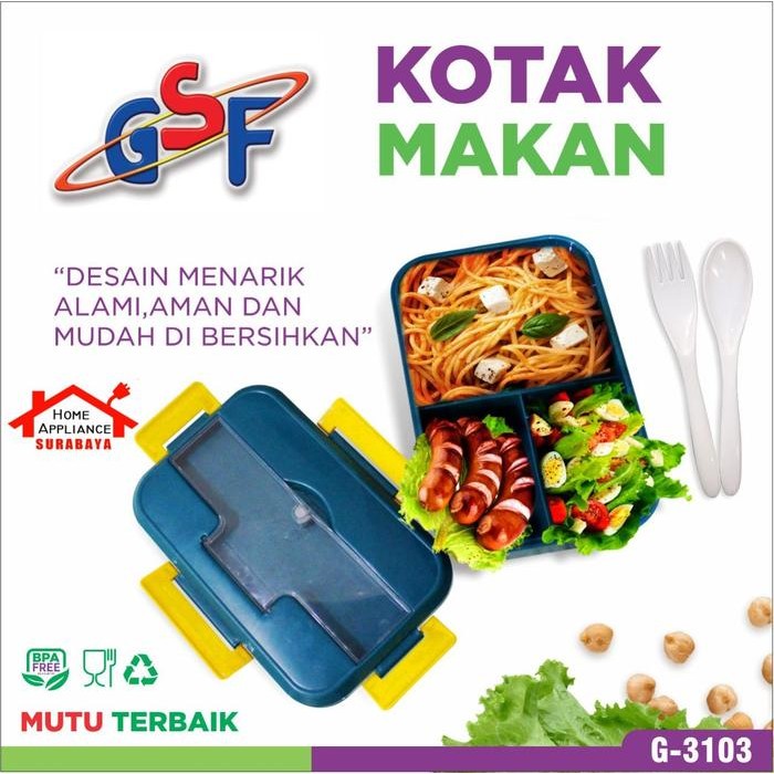 Lunch Box Set Sekat 3 Kotak Tepak Bekal Makan Wheat Straw - Gandum Free Sendok Garpu Set GSF 31003 /