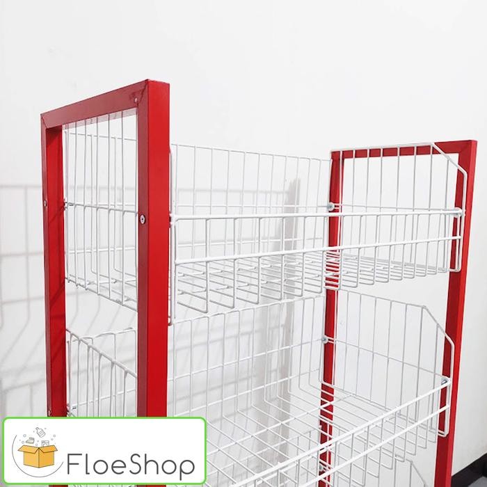 Rak Serbaguna Display Minimarket Ciki Snack Jumbo Tebal Susun 4 + Roda