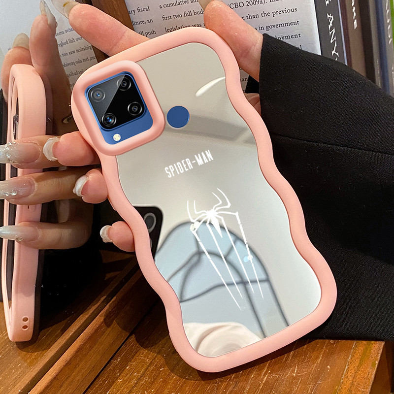 Casing Untuk Realme C15 Case Casing HP Pola bekas kaki dan laba-laba Kesing Kasing Macaron Mirror Ce