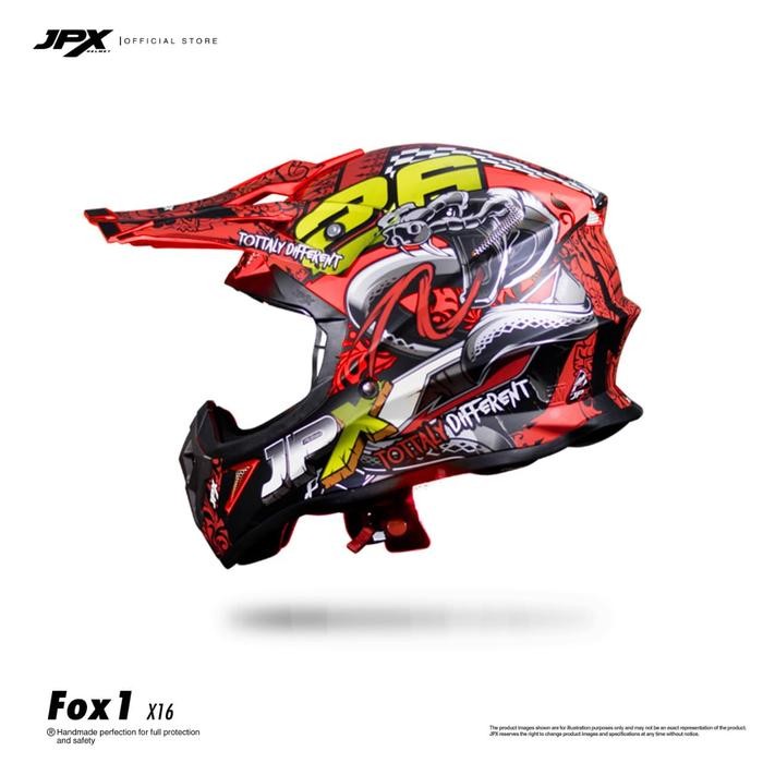 Helm JPX Cross Full Face X16 Snake Fluorescent Red Gloss