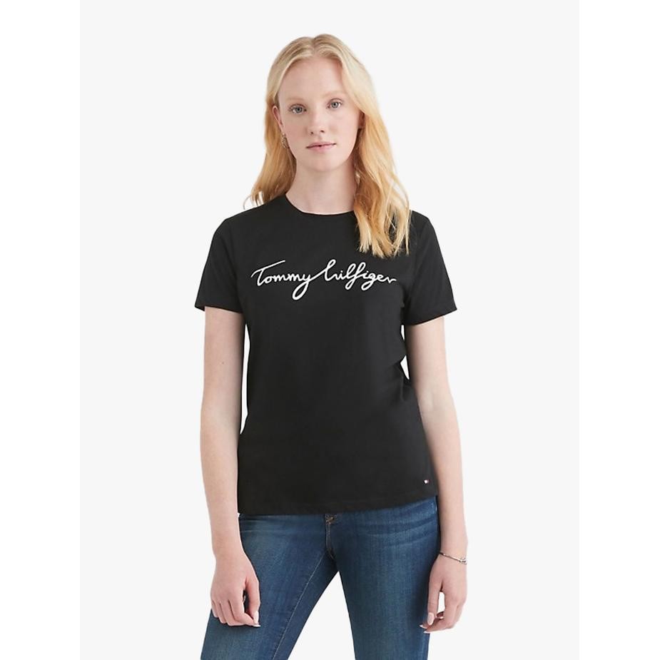 TERLARIS Tommy Hilfiger - Kaos Wanita - SIGNATURE CREWNECK T-SHIRT - Sable READY STOCK