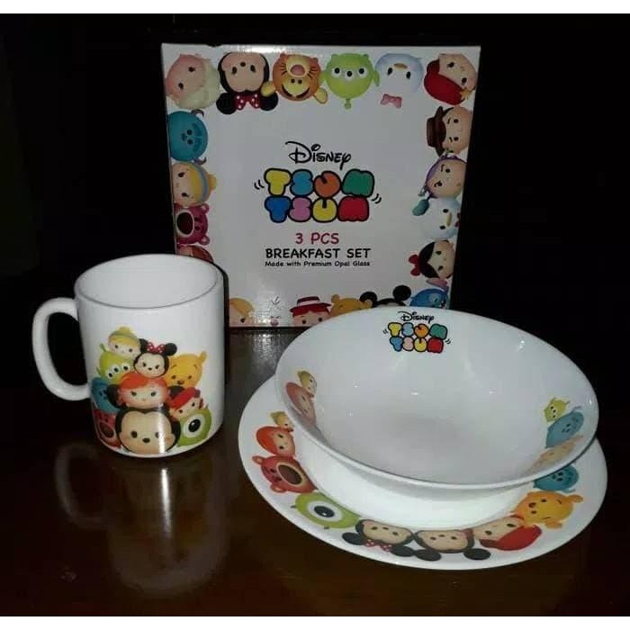 3 Pcs Set Disney Tsum Tsum Breakfast Set Piring Mangkok Gelas Mug
