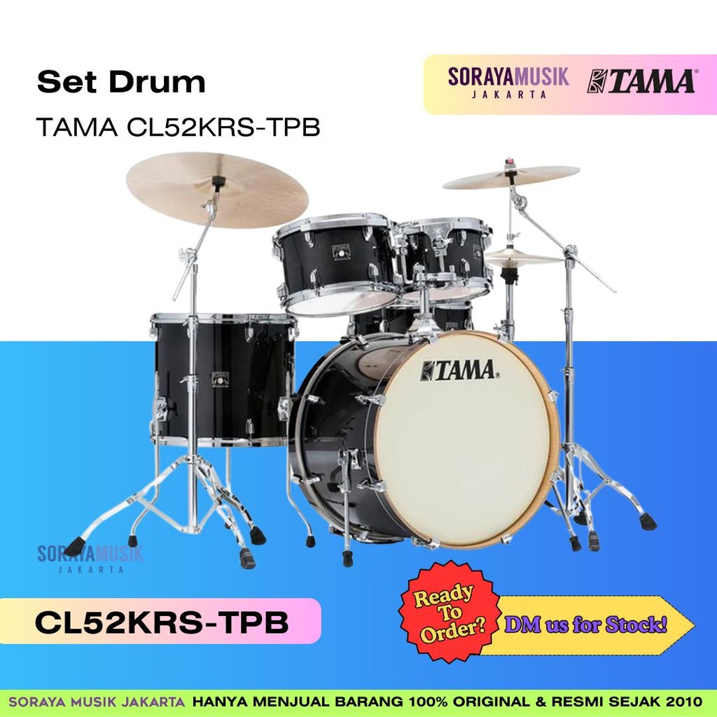 TAMA CL52KRS-TPB Superstar Classic Maple 5-Piece Drum Shell Kit, Transparent Black Burst