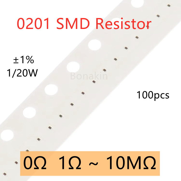 IMPORT 100pcs 0201 1% SMD Resistor 0R 1R 2 3.3 ohm 5.1R 10R 20R 33R 51R 100R 150R 200R 240R 510R 1K