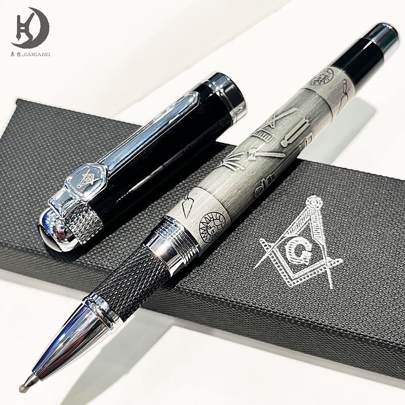 Masonic Symbols Noblest Ancient Silver Heavy Weight Silvery Clip Masonic Writing rollerball Pen With
