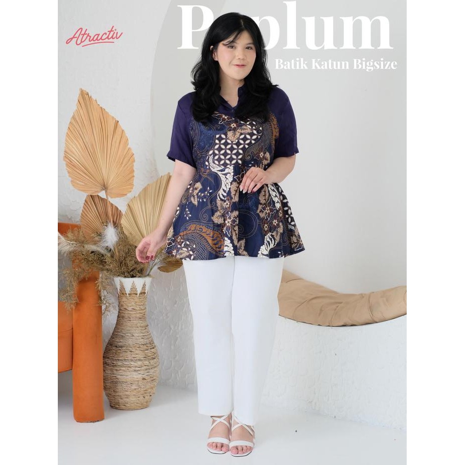 Atractiv Batik Peplum Lengan Pendek Jumbo Big Size Wanita #Gratisongkir