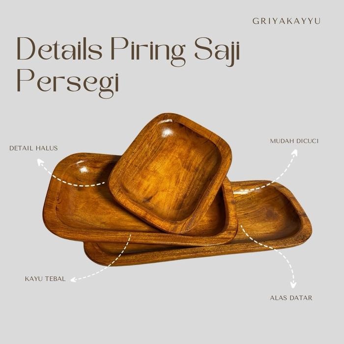 NewGresTockt- Piring Saji Kayu Persegi Panjang - Piring Saji Hias Bentuk Persegi Griyakayyu - Piring
