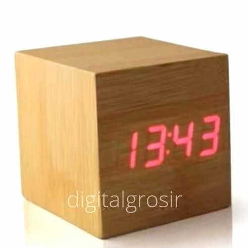 Jam Kayu Digital Led Meja /Wooden Clock Digital Led