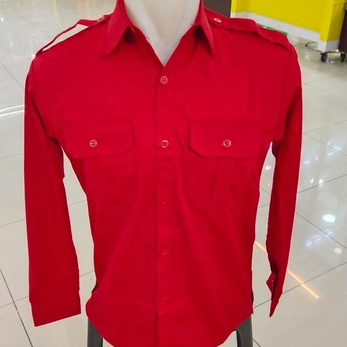 DISKON Kemeja PDH Polos Merah Seragam PDH Polos Merah Lengan Panjang Pria READY STOCK