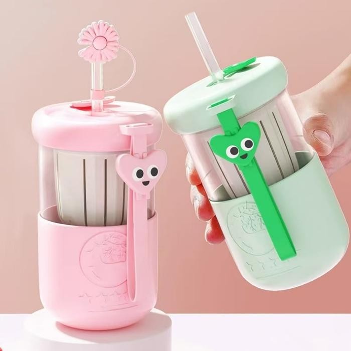 (COD) Mug Gelas Tumbler Dengan Sedotan Milk Cup Tumbler Glass With Straw