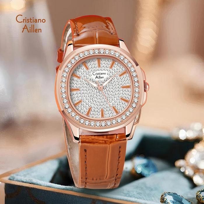 Jam Tangan  Cristiano Aillen Jam Tangan Wanita 818 Kulit Leather Asli Analog Turbine 3 ATM