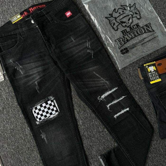 ftxr- Celana Jeans Panjang Kotak Catur Hitam Black Baron Terbaru - Nyaman Pria Slim-Fitting