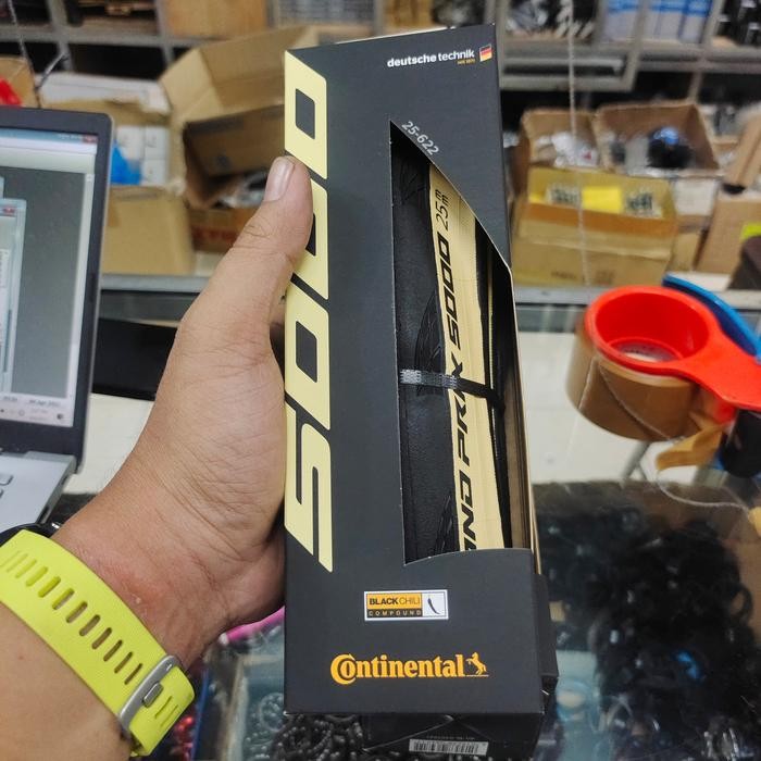 Continental 700 X 25C Cream Grand Prix 5000 Black/Cream Clincher - Ban Luar 700 X 25C Continental