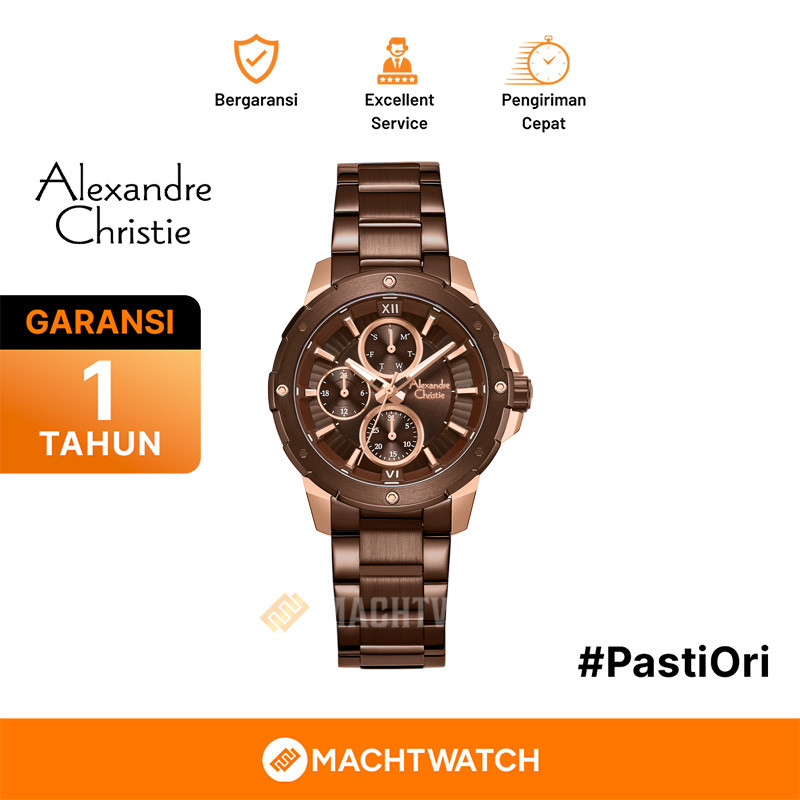 Jam Tangan Wanita Alexandre Christie AC 6410 BF BROBO-2 Ladies Brown Dial Brown Stainless Steel Stra