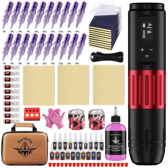 Tuffking wireless tattoo machine set, full set of tattoo supplies, tattoo batteries, all-in-one mach