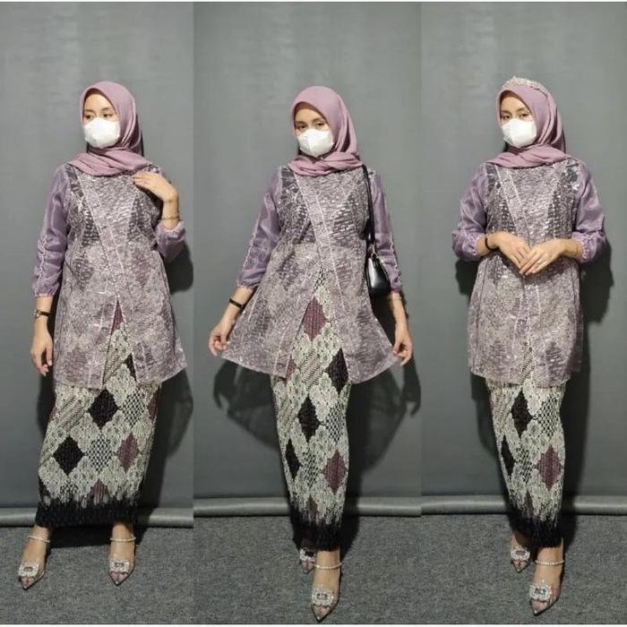 Outer Tunik Calula Brokat Lengan Balon Kombinasi Organza