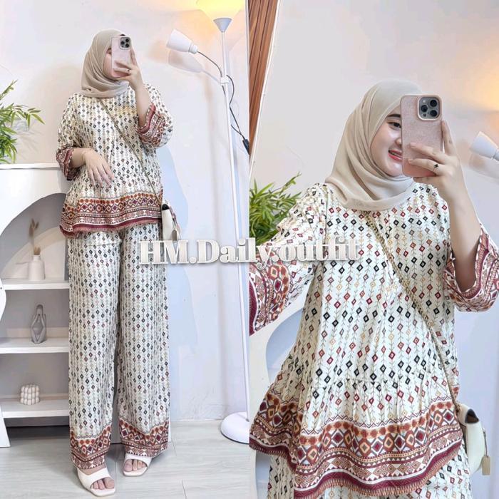 Rrafela Onset Wanita Setelan Calana Rayon Adem Busuy Jumbo Motif Beselerr Terbaru 