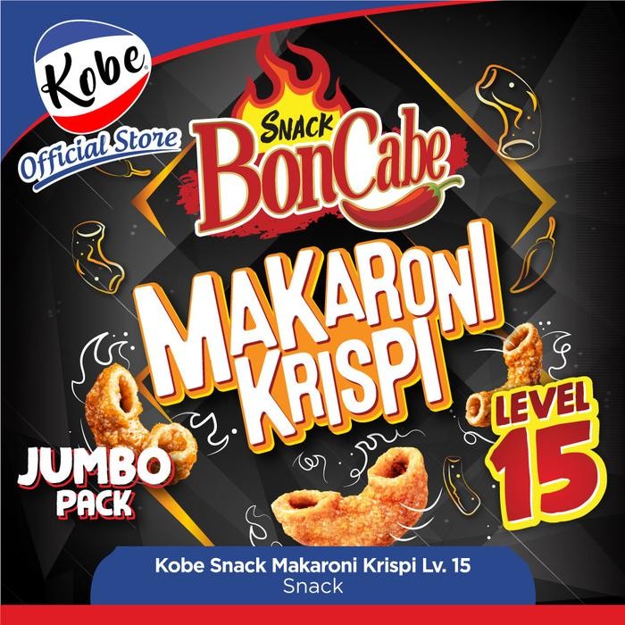 

KOBE SNACK BONCABE MAKARONI KRISPI LV 15 JUMBO PACK 1 KARTON ISI 16 PCS ORIGINAL LEVEL 15 PEDAS
