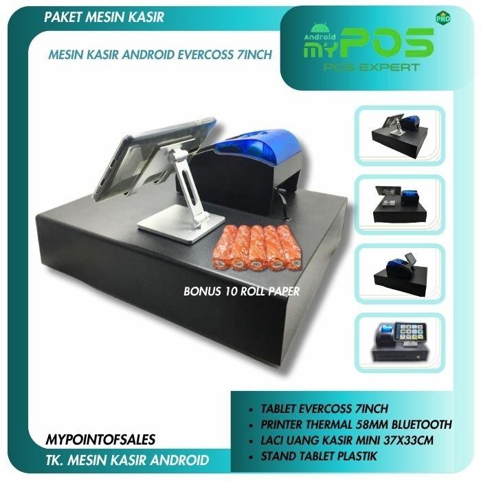 

MESIN KASIR ANDROID 7INCH HIGH EVERCOSS + PRINTER + LACI + APLIKASI LABEL PAPER
