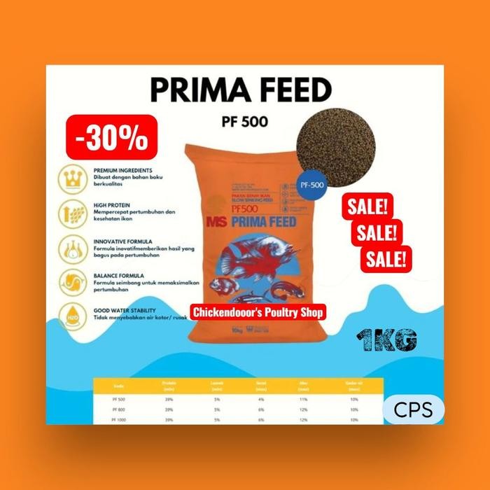 PRIMA FEED PF 500 1 kg Pellet Ikan Benih Bibit Lele Gurame Nila Bandeng Bawal Patin Gabus Chana
