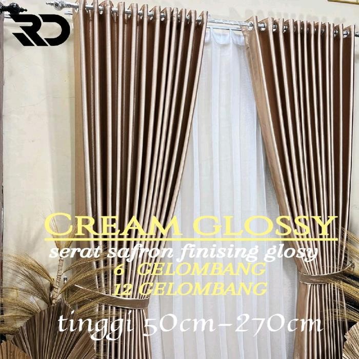 Rds - [ Cream Glossy ] Gorden Minimalis 5-6-9-12-18 Gelombang Elegan Jendela, Pintu, Smokring Polos