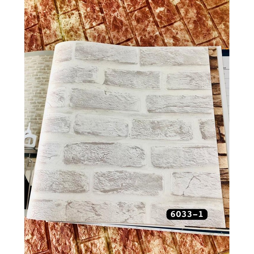 WALLPAPER DINDING KOREA MOTIF BATU BATA MERAH PUTIH 3D NATURAL