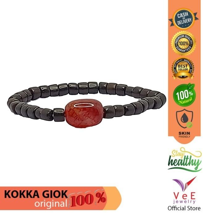 Gelang Tasbih Kayu Kokka Marjan Hitam Batu Giok Marun Jade Asli Cina