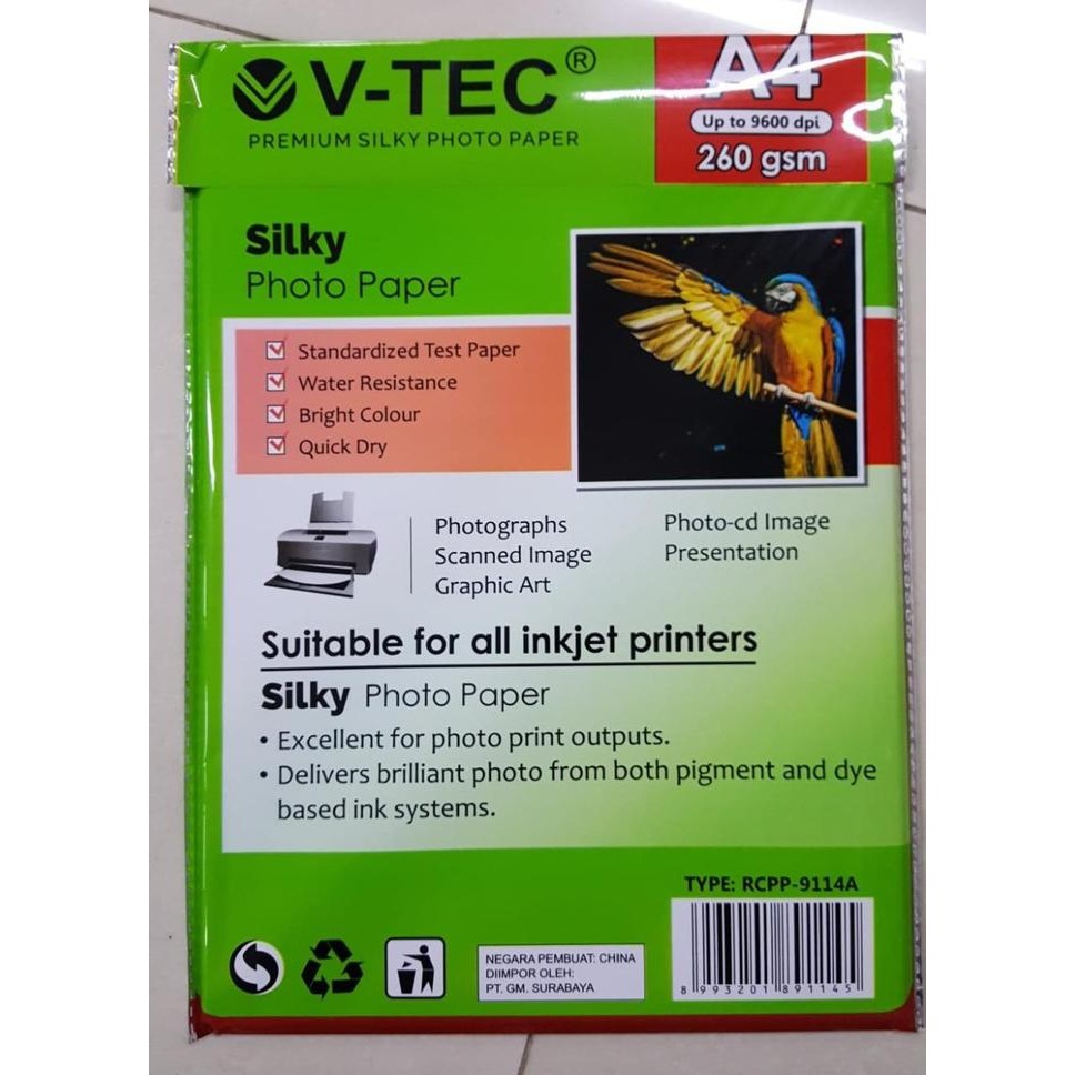 

KERTAS FOTO V-TEC SILKY PHOTO PAPER A4 260 GSM RCPP-9114A