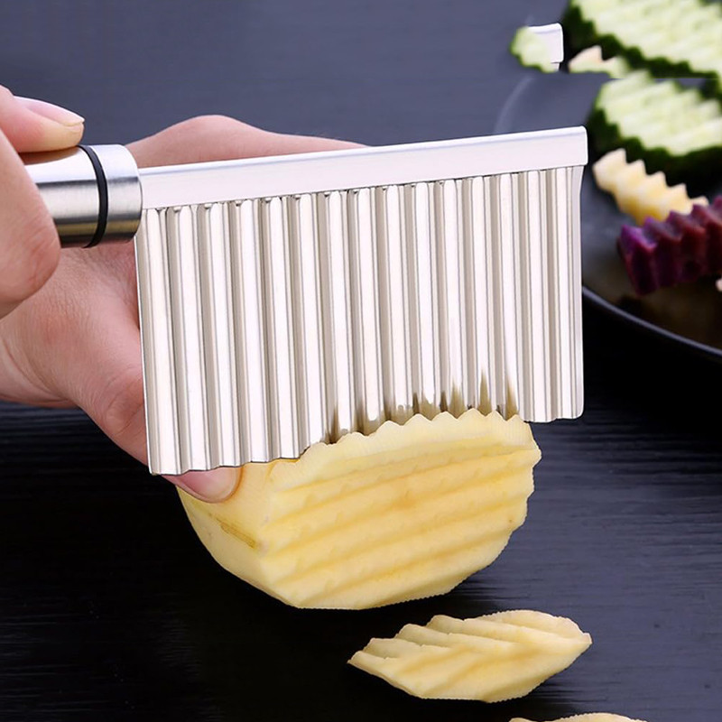 BARU Stainless Steel Potato Chip Slicer Crinkle Cutter Knife Dough Vegetable Fruit Potato Crinkle Wa