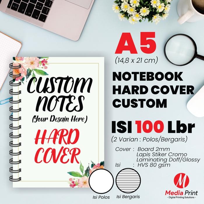 Notes Hardcover A5 Spiral - Isi 100 lbr (200 Hal)/ Blocknote Custom Notebook Buku