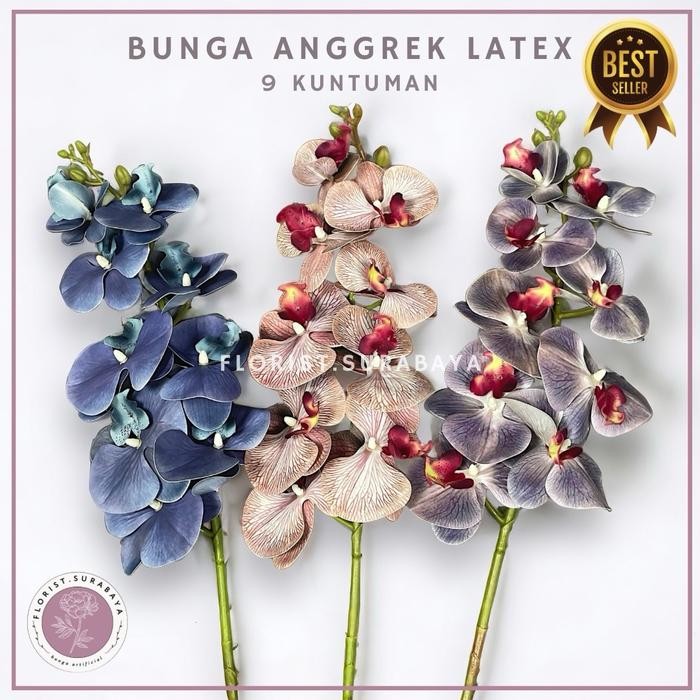 (BEST SELLER) Bunga Anggrek Latex Jumbo 9 Kuntum Bunga Anggrek Hias Tangkai Panjang Artificial bunga