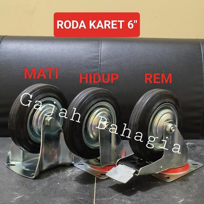 RODA TROLI 6 INCH KARET HITAM MATI HIDUP REM CASTER KASTOR 6" TROLLEY