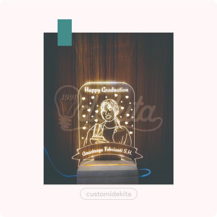 MJ Custom Plakat Wisuda Akrilik Lampu Foto Wajah Kelulusan Graduation