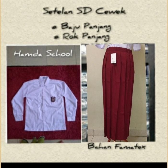 Setelan Sd Cewek Merah Putih Rok Panjang Baju Panjang