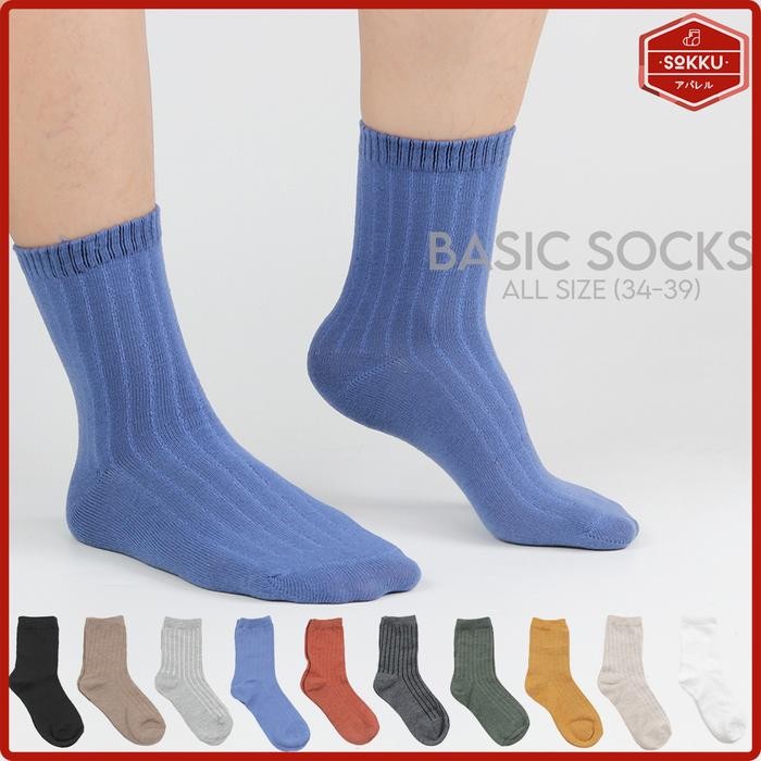 Kaos Kaki Wanita Panjang Polos Garis Katun