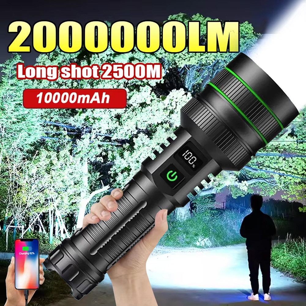 20000000LM Most Powerful LED Flashlight Rechargeable Type-c Flashlight Long Range 2000M Tactical
