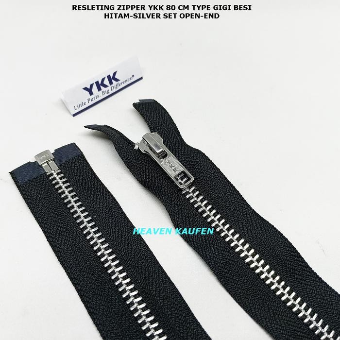 Resleting Zipper YKK 80 cm Atau 32 inch Type Gigi Besi Warna Hitam Silver Model Set Open End Buka