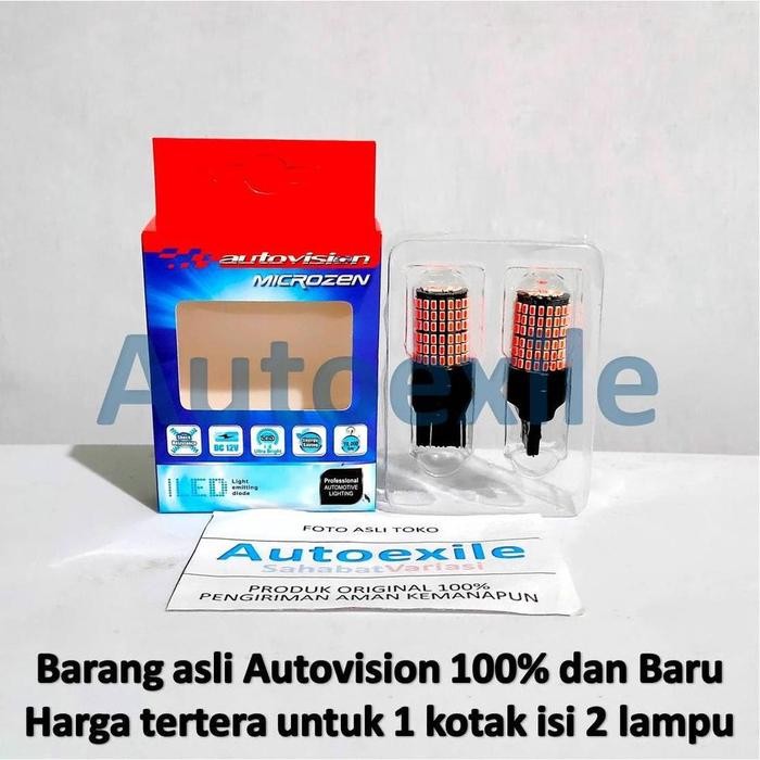 Autovision Microzen LED T20 W21/5W Red Merah 144LED 4014SMD 7443 Lampu Rem Mobil Dudukan Pipih Colok