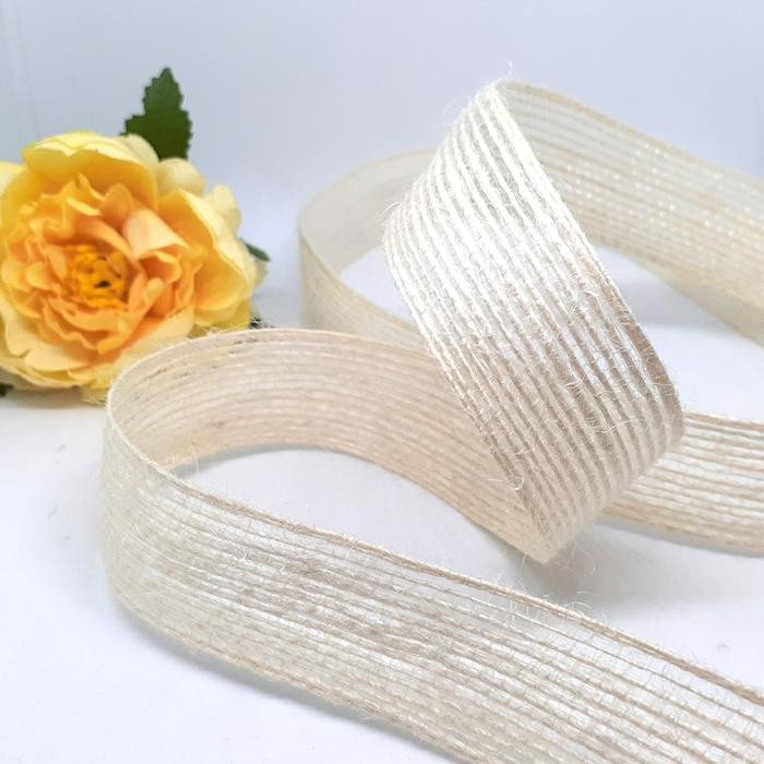 4psy- [Per 1 Yard] Pita Goni Polos Salur Burlap 2,5Cm Putih Snowhite