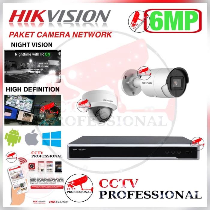 PAKET CCTV IP CAMERA 6 CAMERA 8 CH HIKVISION 5MP NETWORK LENGKAP
