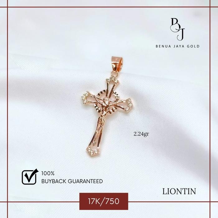 Liontin Salib Emas Rose Gold 17K/750