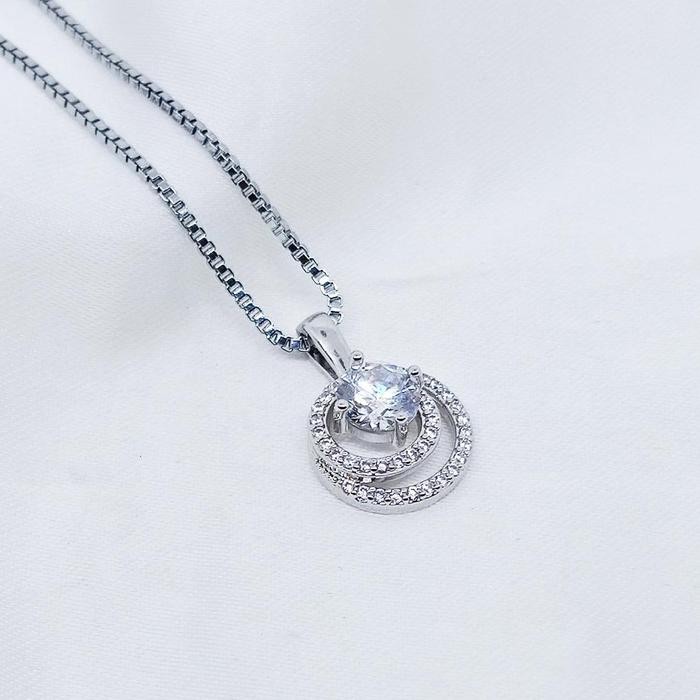 Kalung Liontin Wanita Ring Triple Mata Tanam Kuning dan Putih Tali Panjang 45 dan 60 cm Rose