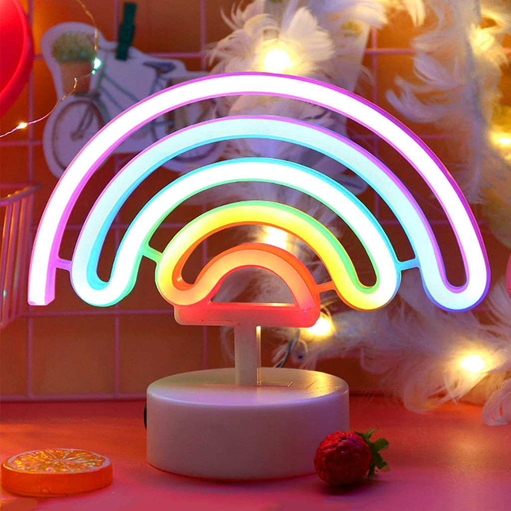 Rainbow LED Nightlight Neon Sign Light Atmosphere Lamp Rainbow Neon Light Battery/USB Powered Bedsid