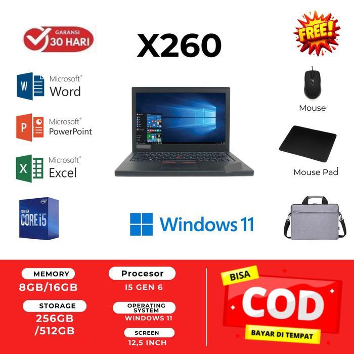 LAPTOP GLOBAL THINKPAD SERI  X260 GEN 6 CORE I5 RAM 8GB/16GB SSD 256GB/512GB Windows 11 MULUS ORIGIN